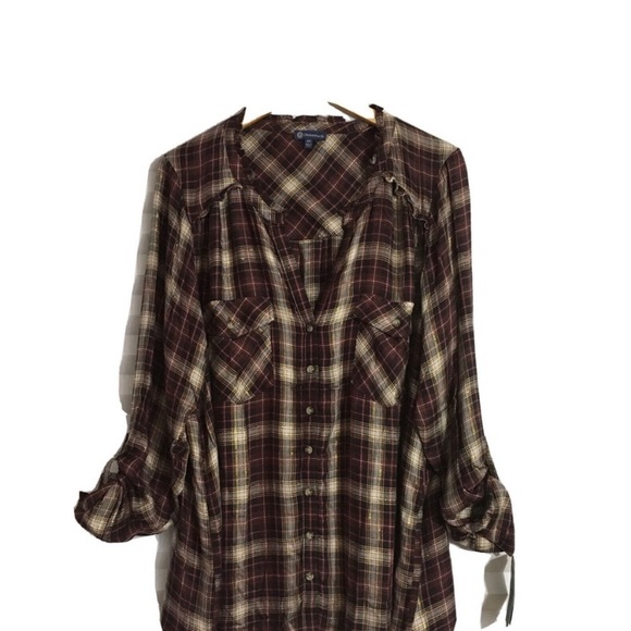 NWT Democracy Women's Plaid Button Up
Long Tab Sleeve Shirt Blouse Plus vNeck - Picture 4 of 10